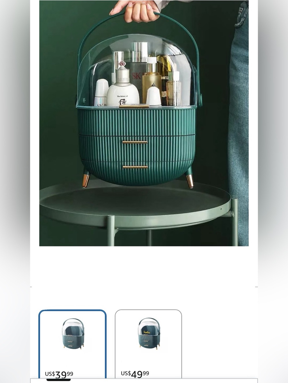 Cosmetic Storage Organizer Caddy in Teal with Clear Lid